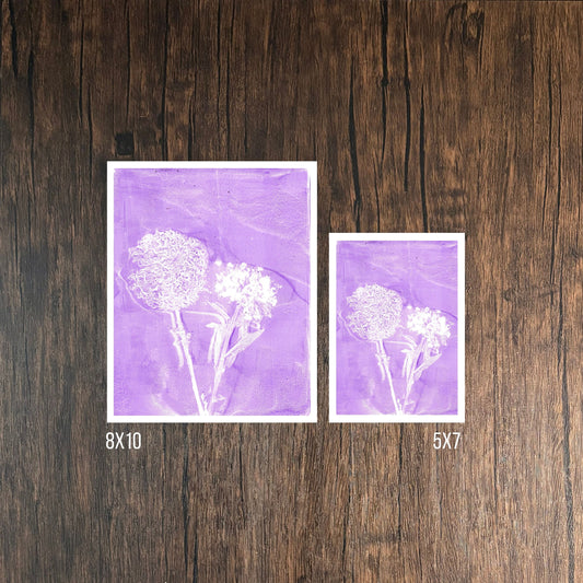 Purple Wildflower Prints on Wooden Background 8x10 and 5x7