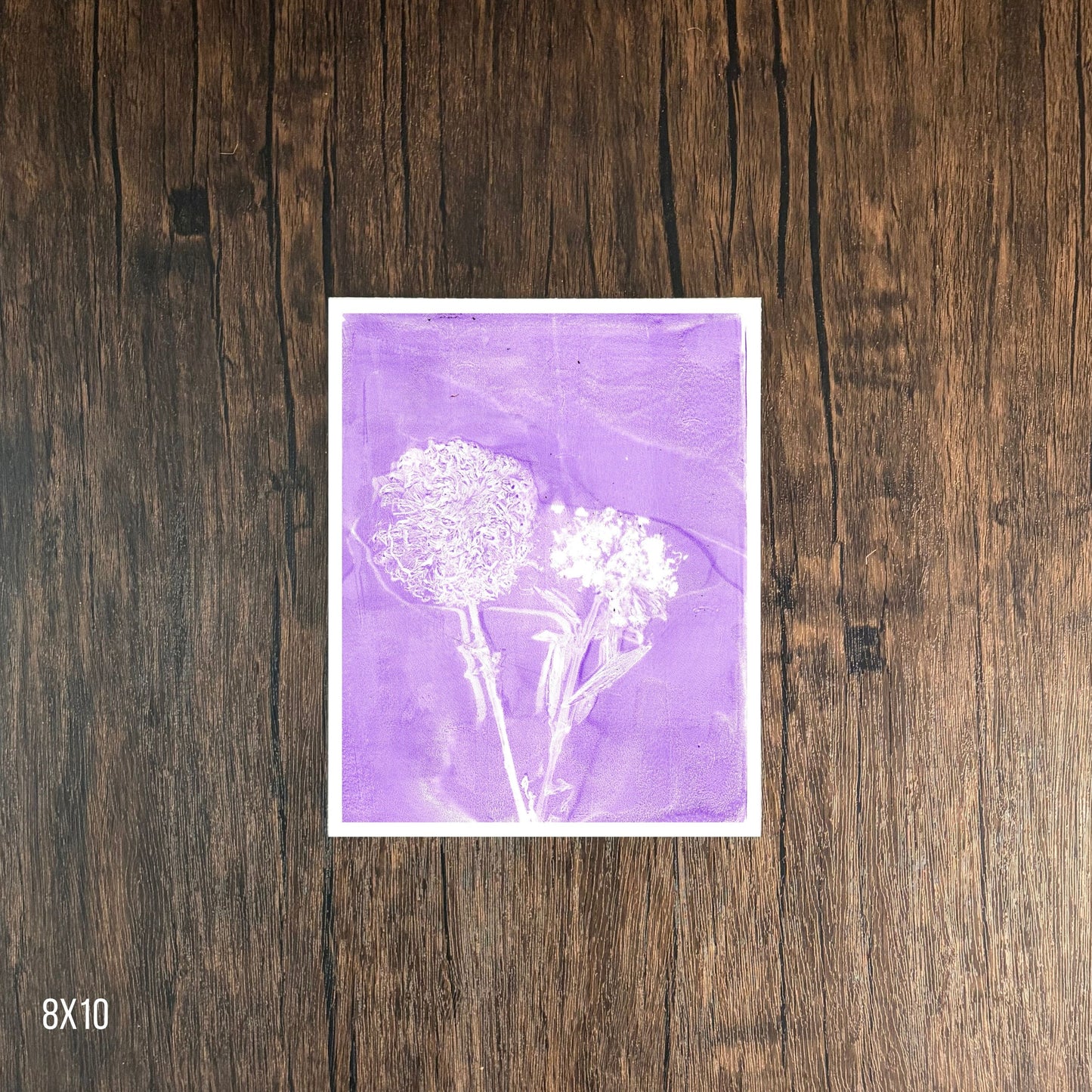 Purple Wildflower Print on Wooden Background 8x10