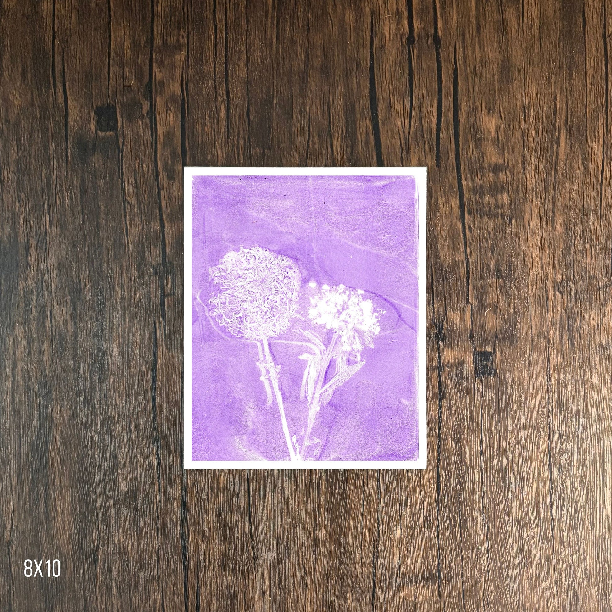 Purple Wildflower Print on Wooden Background 8x10