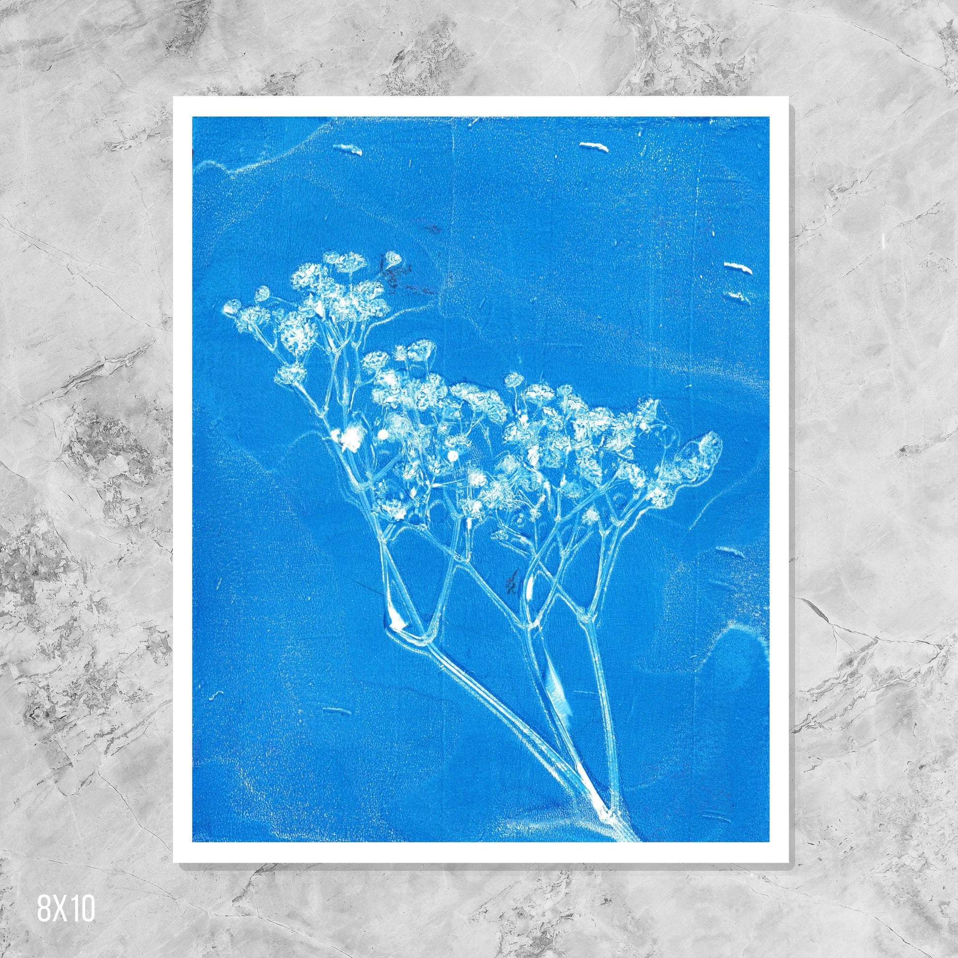 Blue Floral Print on Marble Background