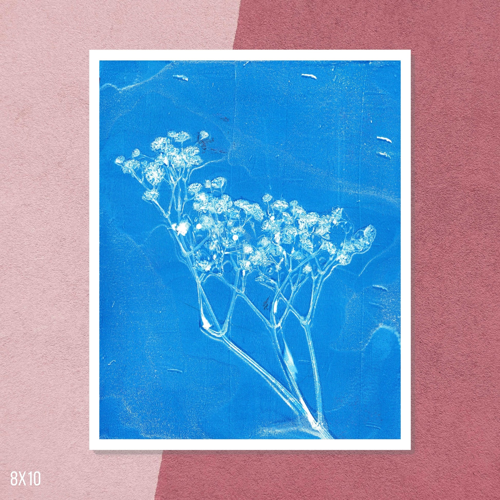 Blue Floral Print on Pink Background