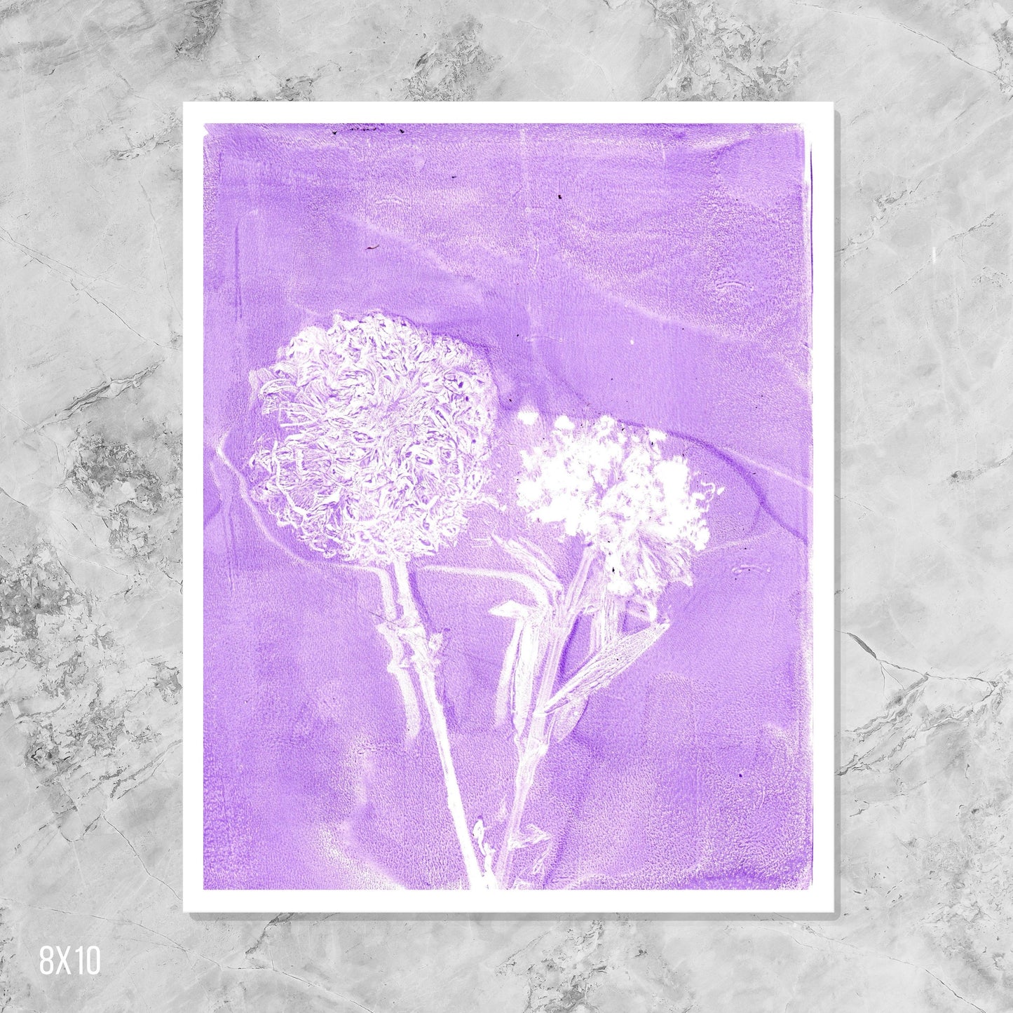 Purple Wildflower Print on Marble Background 8x10