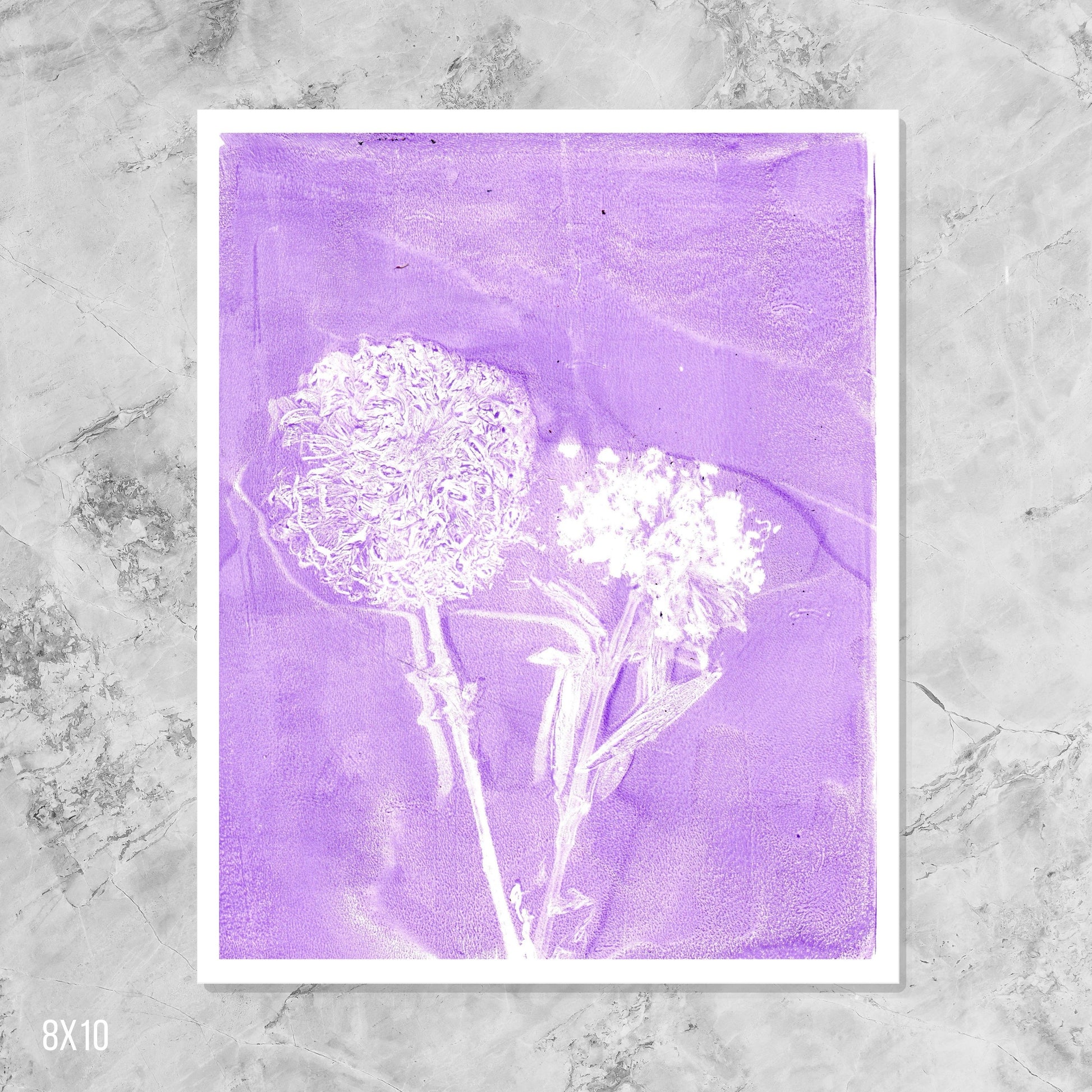 Purple Wildflower Print on Marble Background 8x10