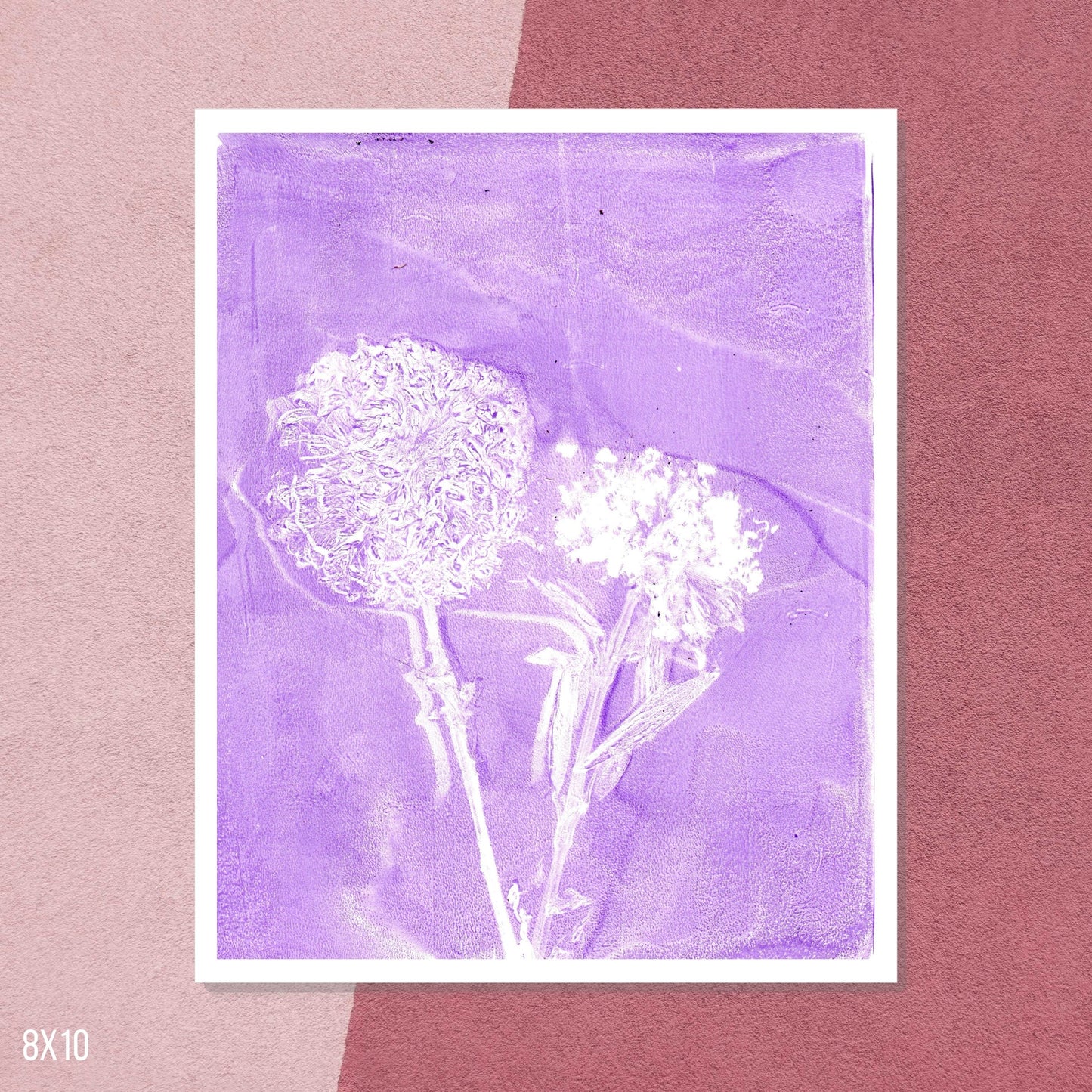 Purple Wildflower Print on Pink Background 8x10