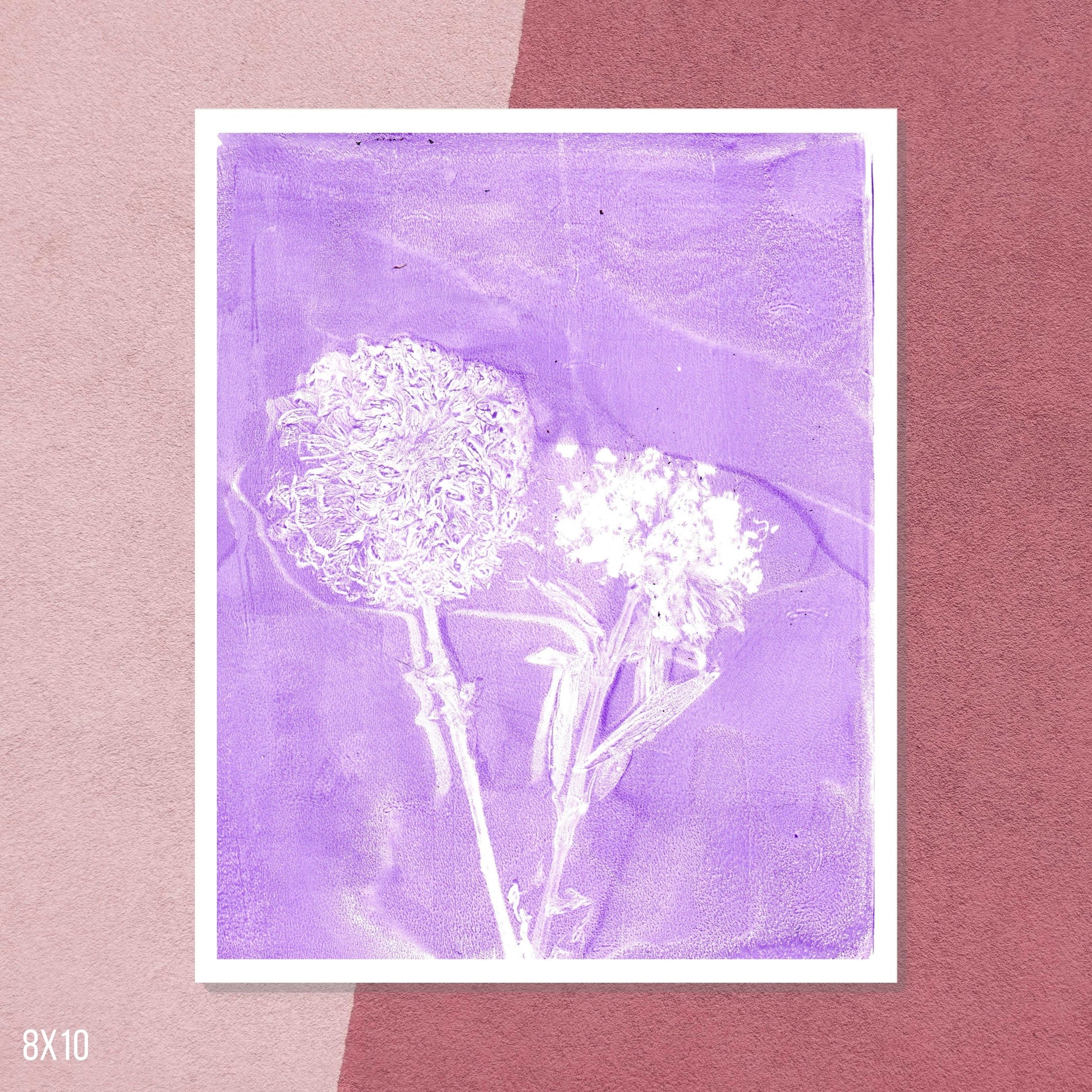 Purple Wildflower Print on Pink Background 8x10