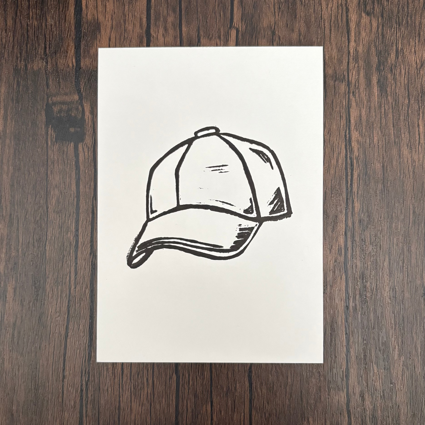 Linocut Print of Baseball Cap