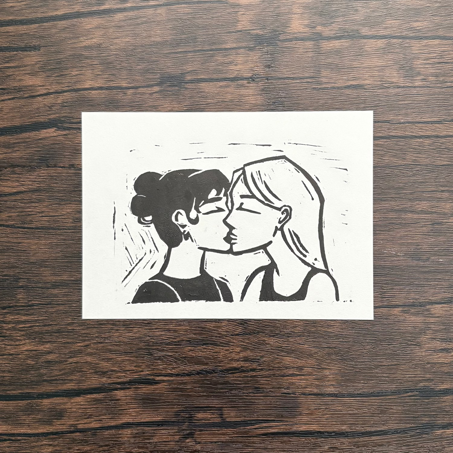 Summer Lovin Linocut Print Featuring Two Women Kissing
